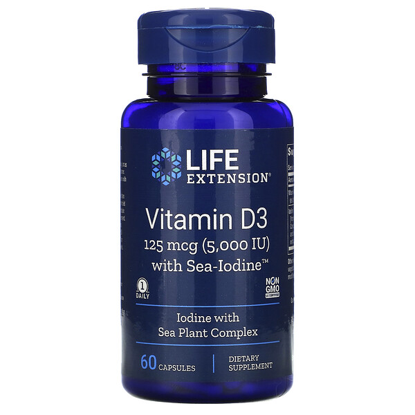 Life Extension, Vitamin D3 with SeaIodine, 125 mcg (5,000 IU), 60