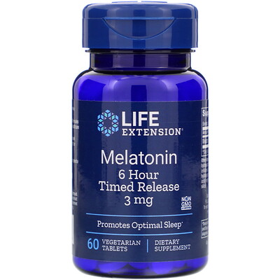 

Melatonin, 6 Hour Timed Release, 3 mg, 60 Vegetarian Tablets