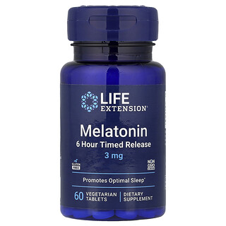 Life Extension, Melatonin, 6 timers tidsbestemt frigivelse, 3 mg, 60 vegetariske tabletter