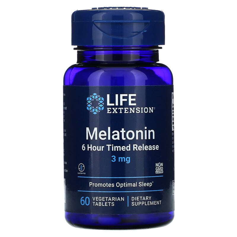 Life Extension, Melatonin, 6 Hour Timed Release, 3 mg, 60 Vegetarian ...