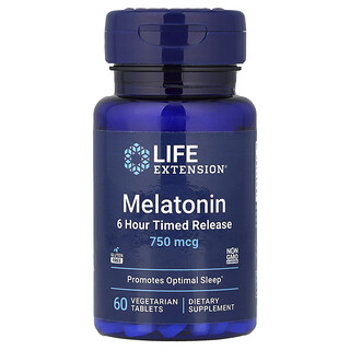 Life Extension, Melatonin, 6 Hour Timed Release, 750 mcg, 60 Vegetarian Tablets