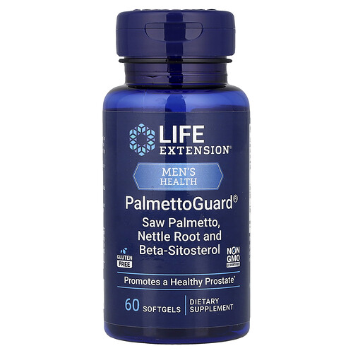 Life Extension, Men's Health, PalmettoGuard®, ソウパルメット、ネットルルート、ベータシトステロール、ソフトジェル60粒