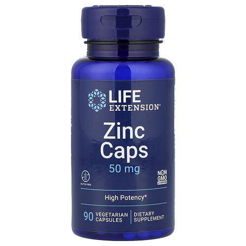 Life Extension, Zinc Caps, 50mg, ベジタリアンカプセル90粒