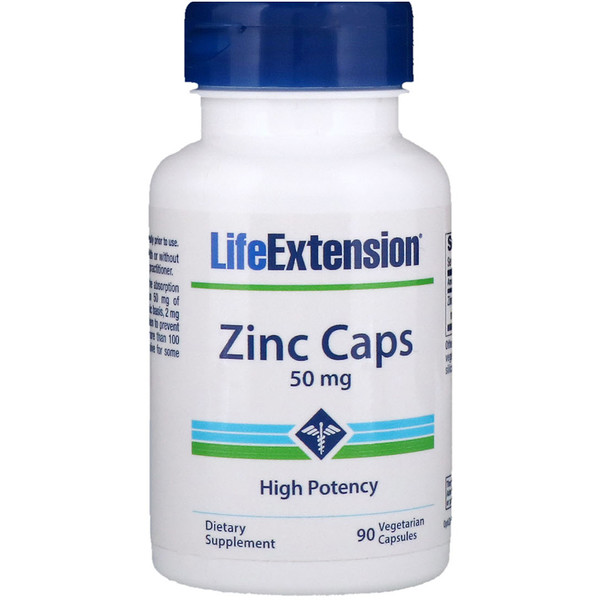 Life Extension, Цинк в капсулах, сильное действие, 50 мг, 90 вегетарианских капсул