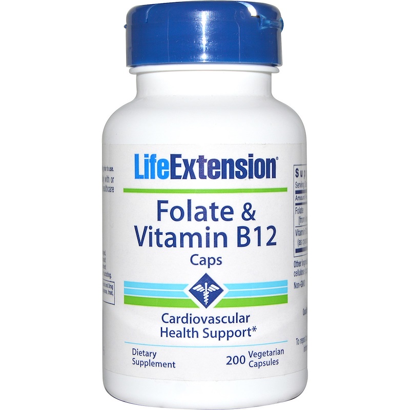 Life Extension, Folate & Vitamin B12 Caps, 200 Veggie Caps iHerb