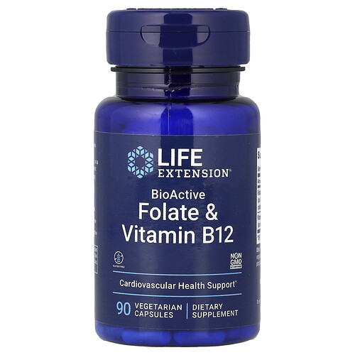 Life Extension ビオアクティブ葉酸＆ビタミンB12 ベジタリアンカプセル90粒