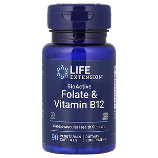 Life Extension, Bioactieve foliumzuur en vitamine B12, 90 vegetarische capsules