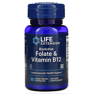 Life Extension, BioActive حمض الفوليك وفيتامين ب12، عبوة من 90 كبسولة نباتية