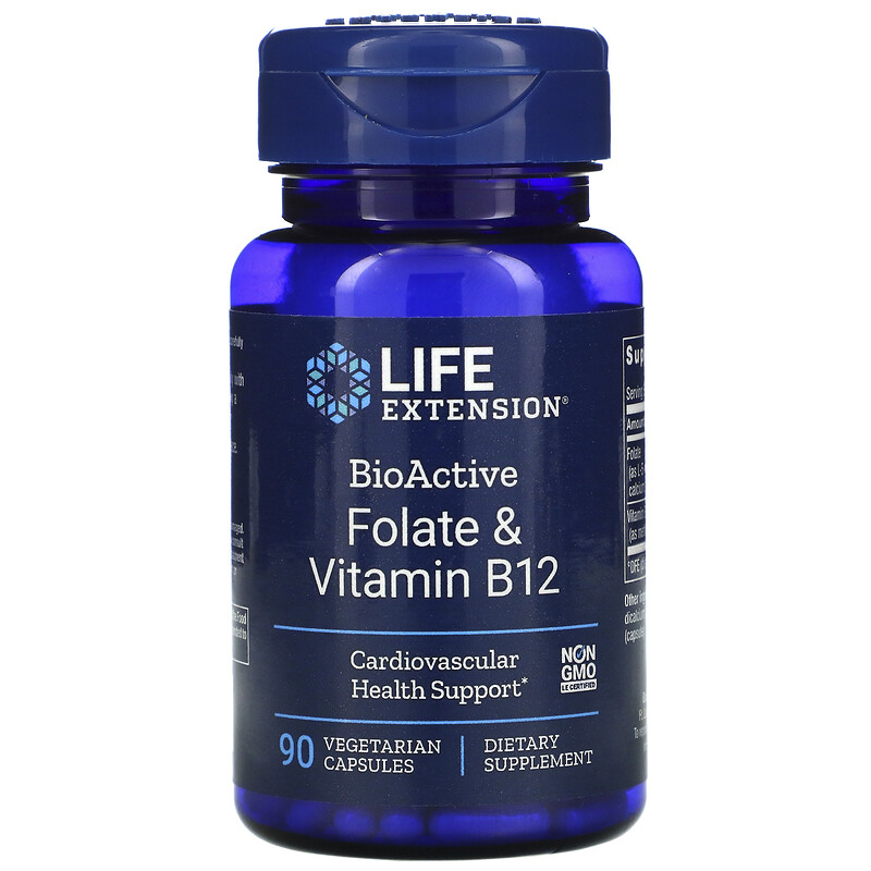 Life Extension, BioActive, Folate & Vitamin B12, 90 Vegetarian Capsules