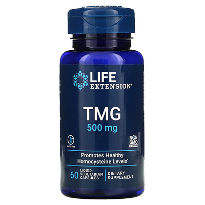 

Life Extension TMG, триметилглицин, 500 мг, 60 вегетарианских капсул с жидкостью