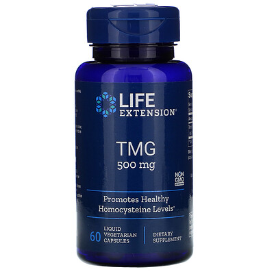 Life Extension TMG (триметилглицин), 500 мг, 60 вегетарианских капсул с жидким содержимым