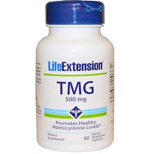 Life Extension, TMG (триметилглицин), 500 мг, 60 вегетарианских капсул с жидким содержимым