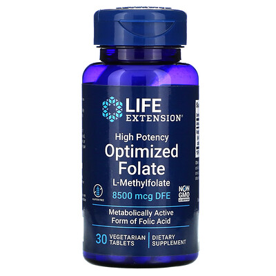 Life Extension High Potency Optimized Folate, 8500 mcg DFE, 30 Vegetarian Tablets