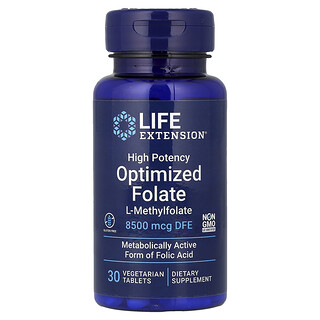 Life Extension, Optimized Folate, High Potency , 8,500 mcg DFE, 30 Vegetarian Tablets