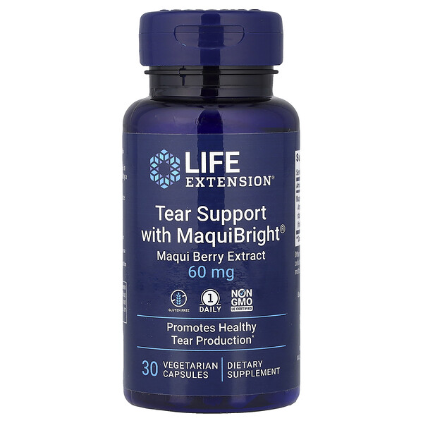 Life Extension Tear Support with MaquiBright®, Maqui Berry Extract, 60 mg, 30 Vegetarian Capsules