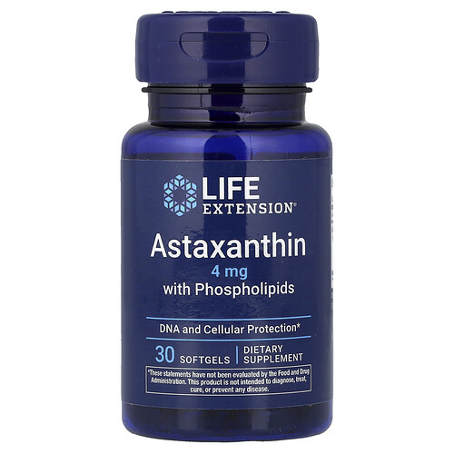 ライフ エクステンション Life Extension, リン脂質配合アスタキサンチン、4mg、ソフトジェル30粒