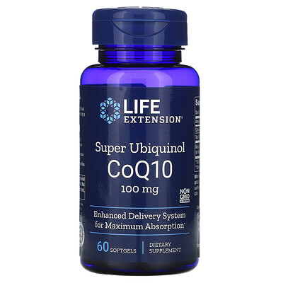 Life Extension Super Ubiquinol CoQ10 with Enhanced Mitochondrial Support, 100 мг, 60 мягких желатиновых капсул