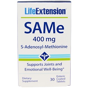 Life Extension, SAMe, (S-аденозил-L-метионин), 400 мг, 30 кишечнорастворимых таблеток