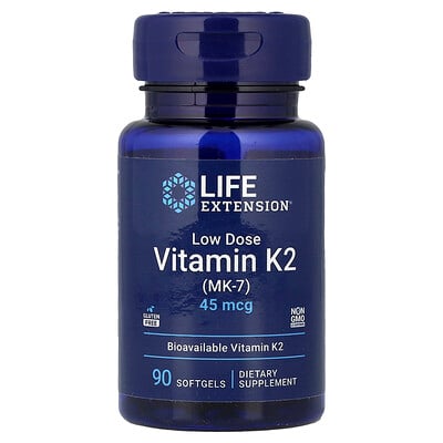 Life Extension, Vitamina K2 (MK-7) en dosis baja, 45 mcg, 90 cápsulas blandas