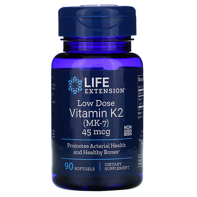 Life Extension небольшая доза витамина К2 (МК-7), 45 мкг, 90 мягких желатиновых капсул