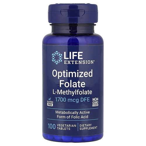 Life Extension オプティマイズド葉酸 1,700mcg DFE ベジタリアンタブレット100粒