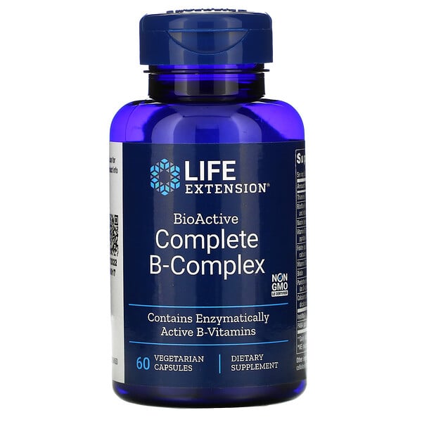 Life Extension, полный биоактивный комплекс витаминов группы B, 60 растительных капсул