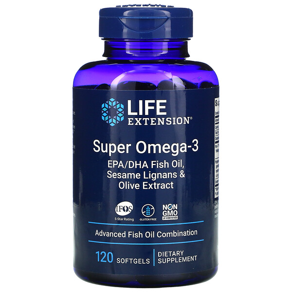 Super Omega-3 EPA/DHA Fish Oil, Sesame Lignans & Olive Extract, 120 Softgels
