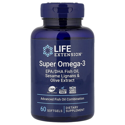 Life Extension スーパーオメガ3 EPA/DHA フィッシュオイル セサミリグナン&オリーブエキス 60ソフトジェル