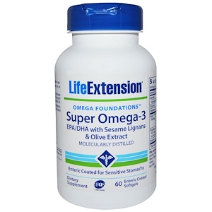 Life Extension, Омега-заряд, cуперомега-3, 60 кишечнорастворимых капсул
