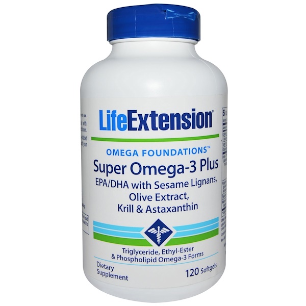Life Extension, Omega Foundations, Супер омега-3 плюс, 120 мягких желатиновых капсул
