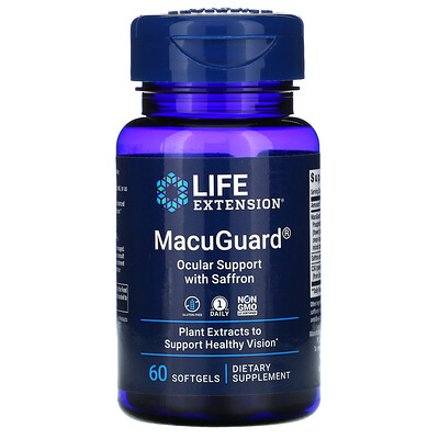 Life Extension MacuGuard, добавка с шафраном для укрепления зрения, 60 мягких таблеток