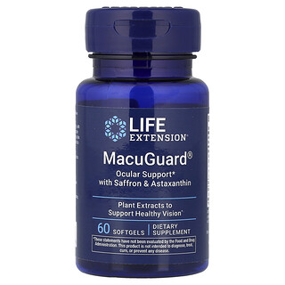 Life Extension, MacuGuard，番红花和虾青素视力健康软凝胶，60 粒软凝胶