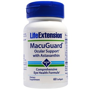 Life Extension, MacuGuard, поддержка зрения с шафраном и астаксантином, 60 мягких капсул