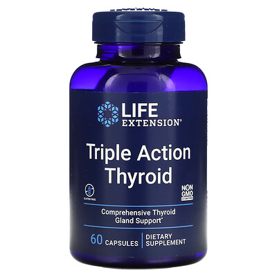 

Life Extension Triple Action Thyroid, комплекс для здоровья щитовидной железы тройного действия, 60 капсул