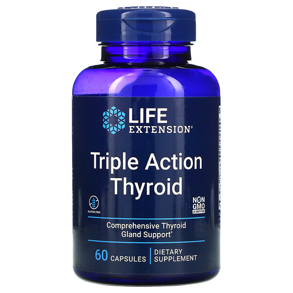 Life Extension, Triple Action Thyroid, Schilddrüsen-Ergänzung mit Dreifachwirkung, 60 Kapseln