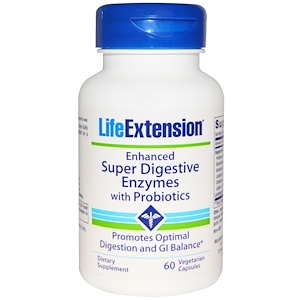 Life Extension, Усиленные энзимы с пробиотиками для отличного пищеварения, 60 вегетарианских капсул