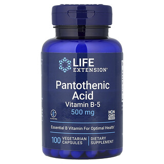 Life Extension, Pantothensyre, vitamin B-5, 500 mg, 100 vegetariske kapsler