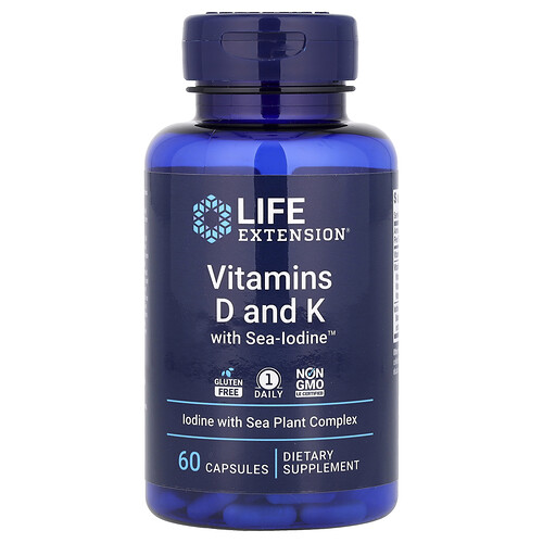 Life Extension ビタミンD・Kウィズ シーアイオダイン™ 60カプセル