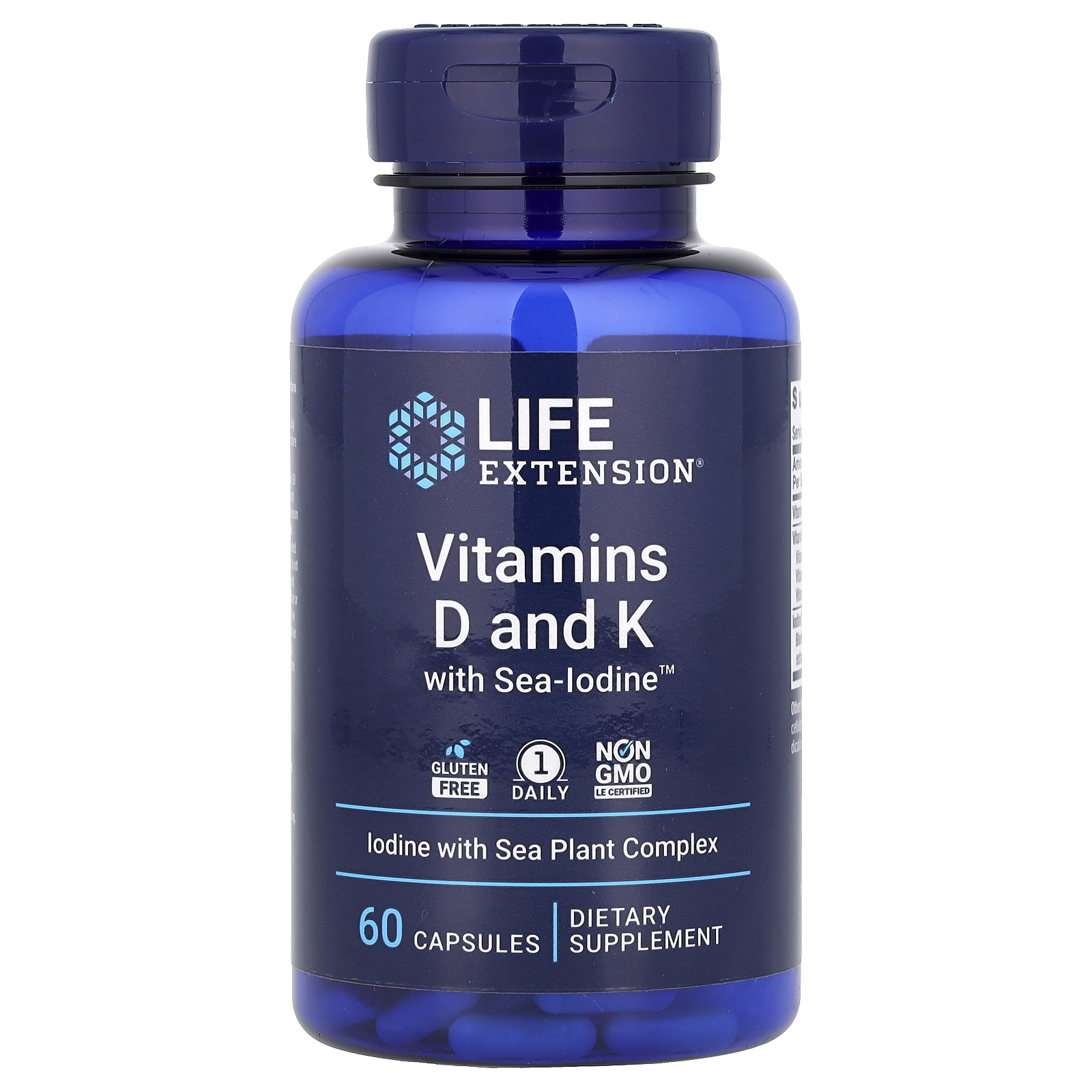 Life Extension (라이프익스텐션), Sea-Iodine™ 함유 비타민D 및 K, 캡슐 60정