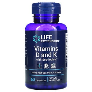 Life Extension, Vitamines D et K et iode marin, 60 capsules