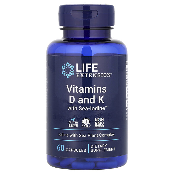 Life Extension Vitamins D and K with Sea-Iodine™, 60 Capsules