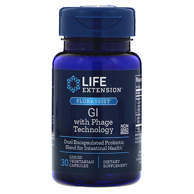 FLORASSIST GI with Phage Technology, 30 Liquid Vegetarian Capsules phage therapy