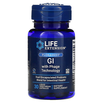 

Life Extension FLORASSIST GI с фаговой технологией, 30 жидких вегетарианских капсул