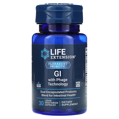 Life Extension , Florassist Probiotic, Gi With Phage Technology, Liquid Vegetarian Capsules Size 30