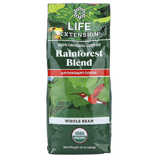 Life Extension, 100% Organic Coffee, Rainforest Blend, Whole Bean, 12 oz (340 g)