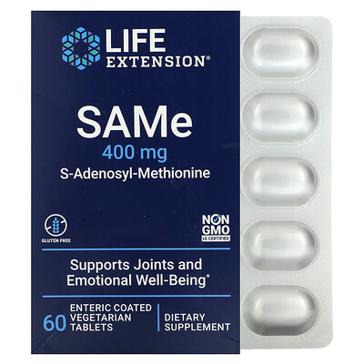 

Life Extension SAMe S-Adenosyl-Methionine 400 mg 60 Enteric Coated Vegetarian Tablets