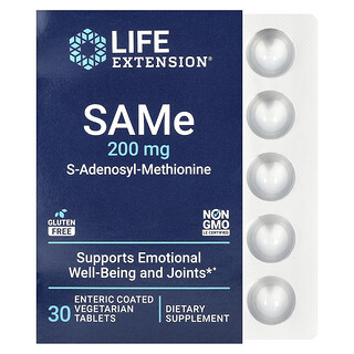 Life Extension, SAMe，S-腺苷蛋氨酸，200 毫克，30 片肠溶包衣素食片