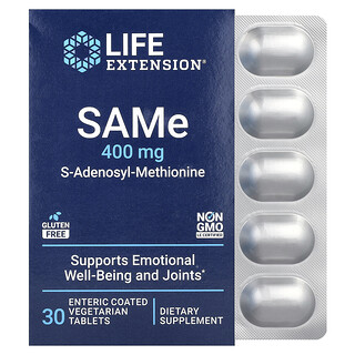 Life Extension, SAMe，S-腺苷蛋氨酸，400 毫克，30 片肠溶包衣素食片