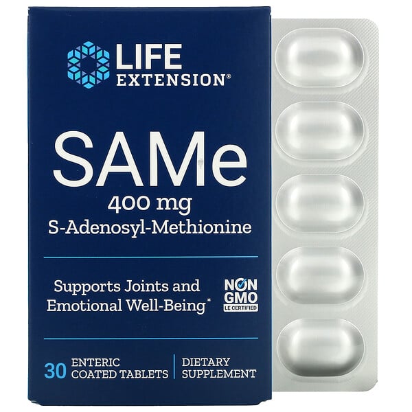 Life Extension, SAMe（S-アデノシル-メチオニン）、400mg、腸溶性コーティングタブレット30粒