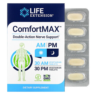 Life Extension, ComfortMAX，雙重作用神經幫助，適合早晚，60 片素食片